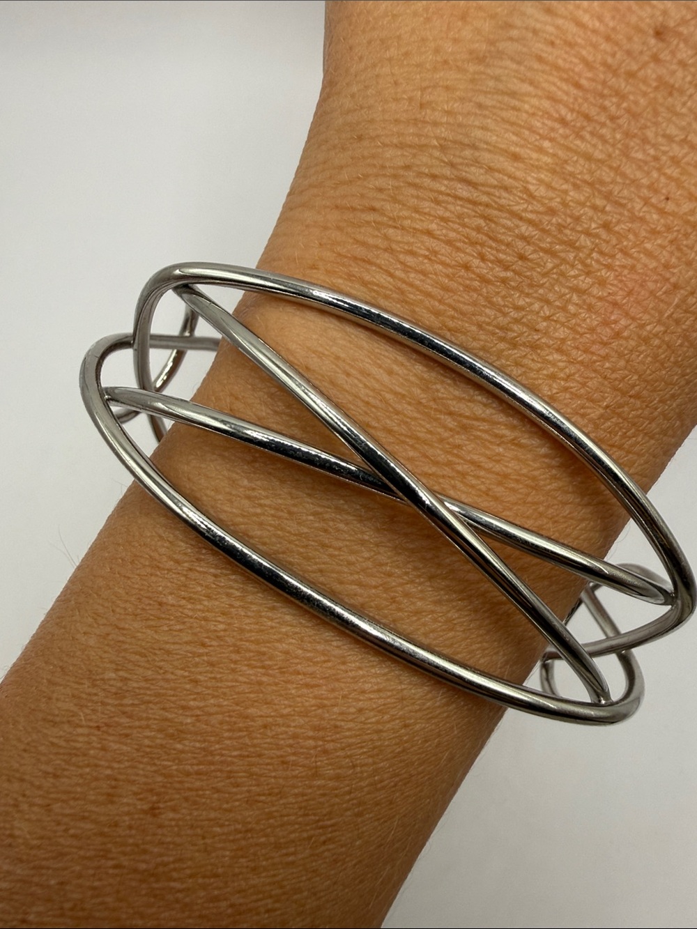 Vintage Silver Tone Wire Large Cuff Bangle Statement Bracelet
